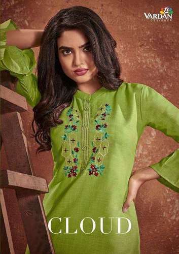 Multi Color Vardan Designer Cloud Cotton With Embroidery Work Kurti Catalog