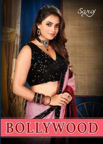 मल्टी कलर सरोज टेक्सटाइल्स बॉलीवुड जॉर्जेट डिज़ाइनर साड़ी कैटलॉग