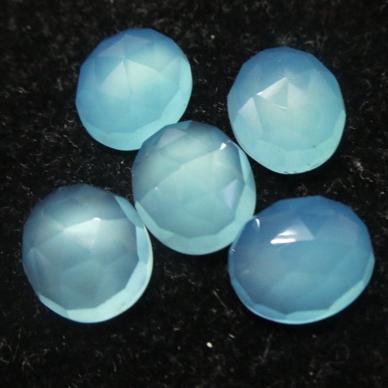 7x9mm Aqua Chalcedony Rose Cut Oval Loose Gemstones Grade: Aaa