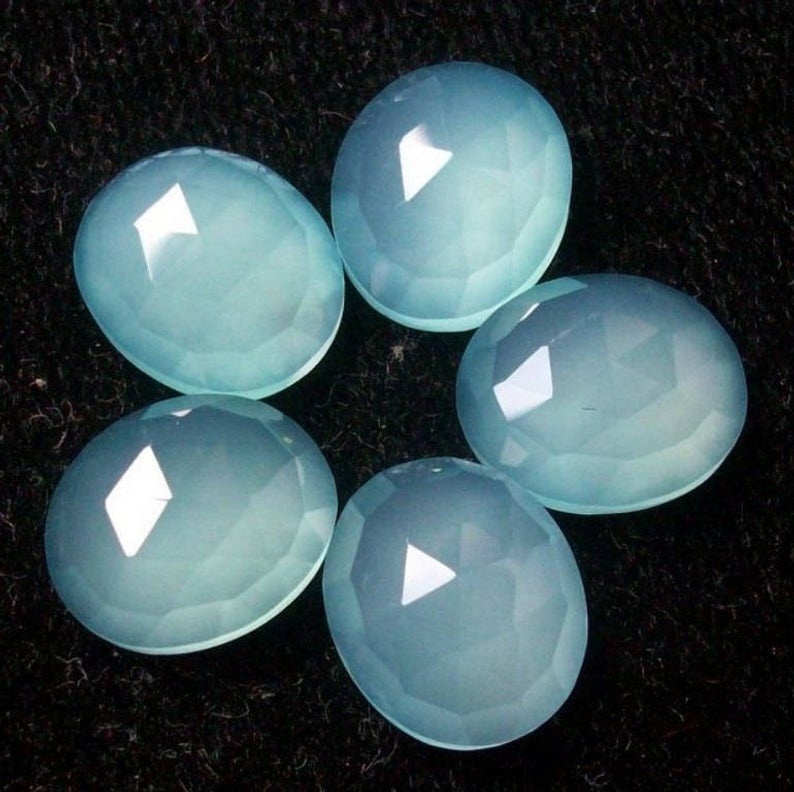 7x9mm Aqua Chalcedony Rose Cut Oval Loose Gemstones Grade: Aaa