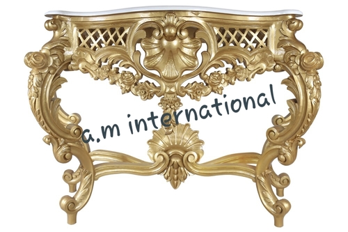 हस्तनिर्मित लकड़ी का एंटीक गोल्ड कंसोल टेबल