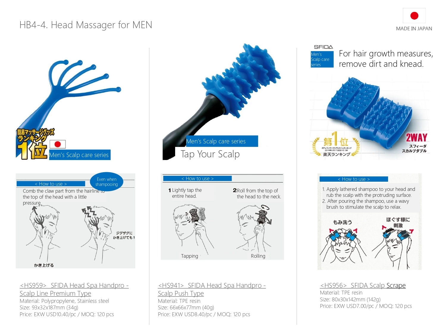 Reflexology Scalp Scrape For Men Head Massager Relax At Home Made In Japan