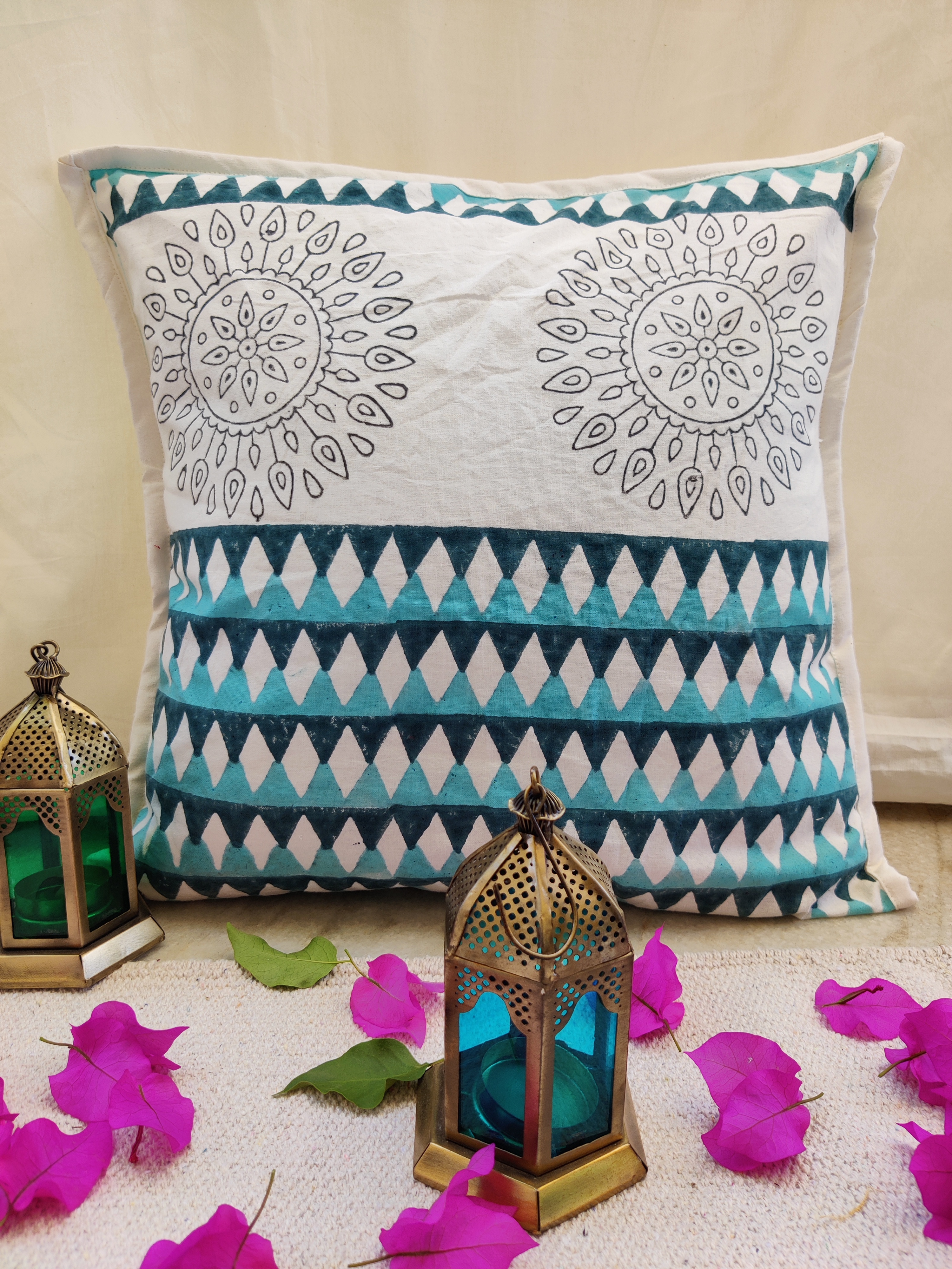 Cushion Cover - 100% Cotton, 16x16 Inch Square | Customized Sizes, No Zipper, Printed For Home, Garden And Hotel Use