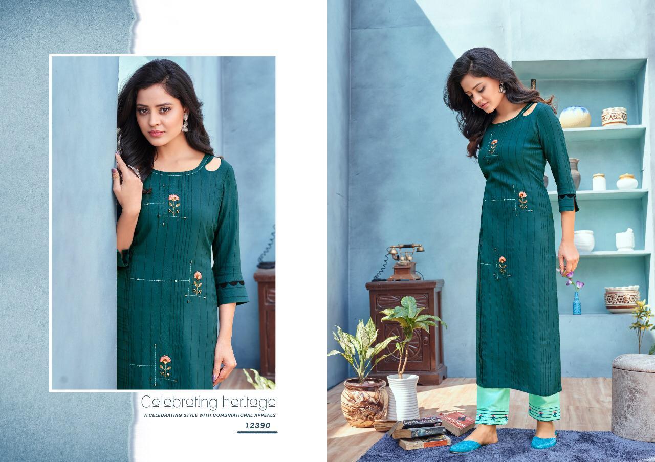 Dry Cleaning Emli Rayon Khatli Work Kurtis With Pant