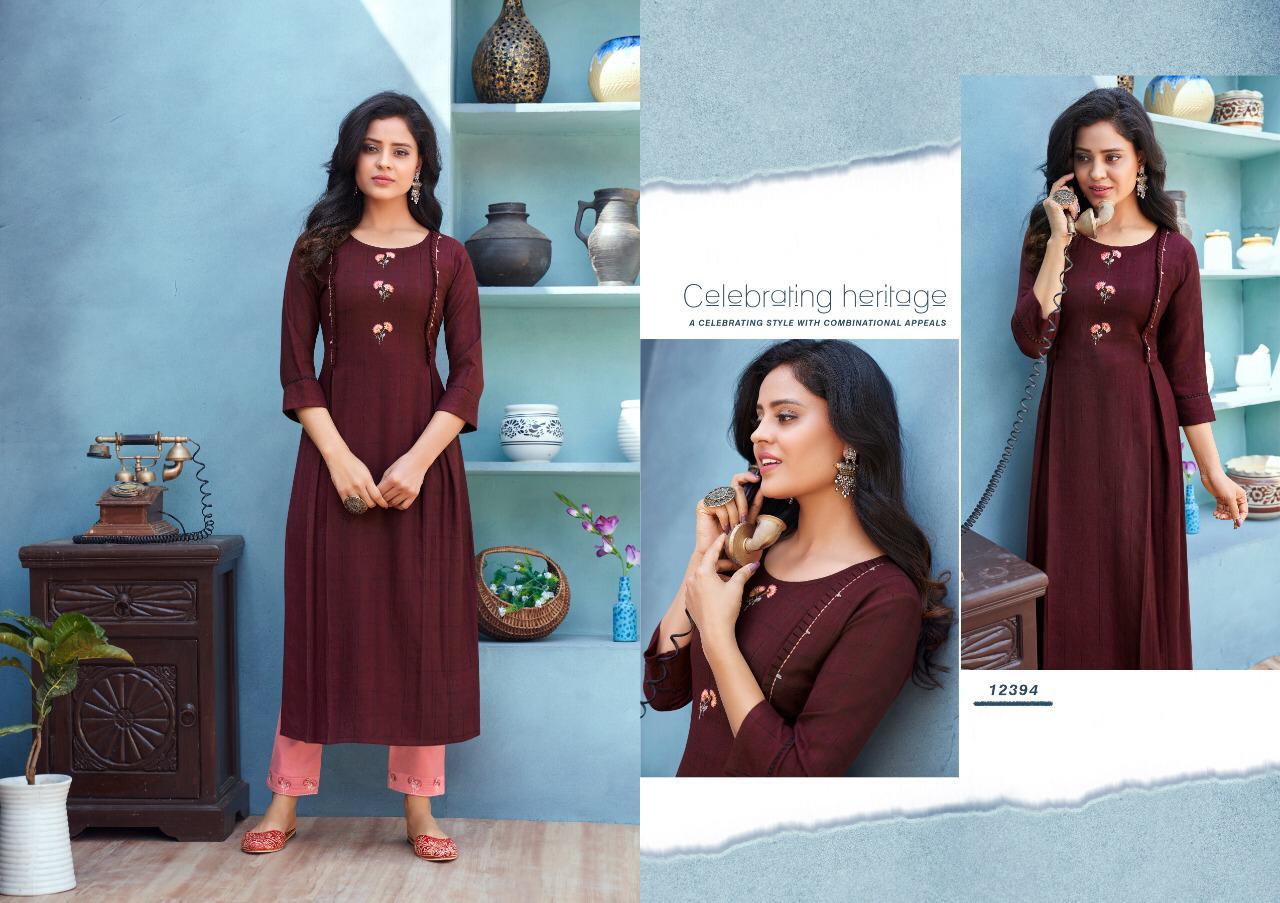 Dry Cleaning Emli Rayon Khatli Work Kurtis With Pant