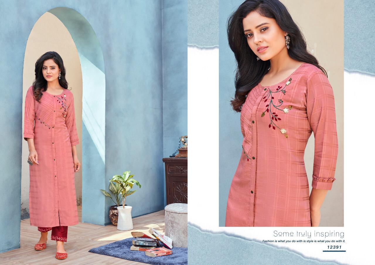 Dry Cleaning Emli Rayon Khatli Work Kurtis With Pant