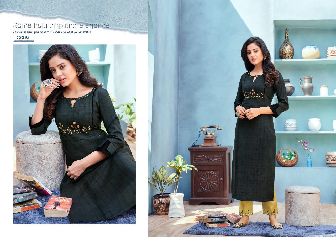 Dry Cleaning Emli Rayon Khatli Work Kurtis With Pant