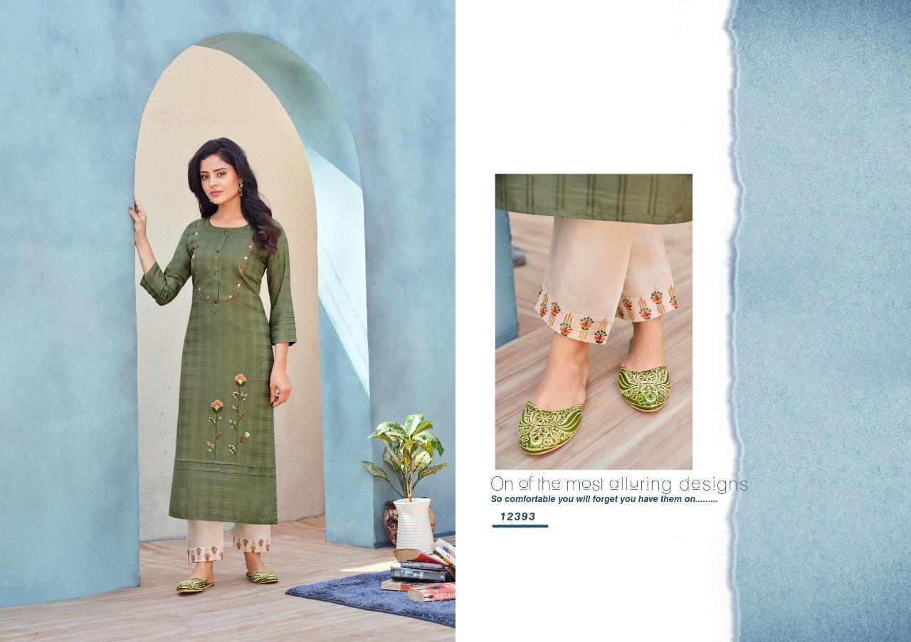 Dry Cleaning Emli Rayon Khatli Work Kurtis With Pant