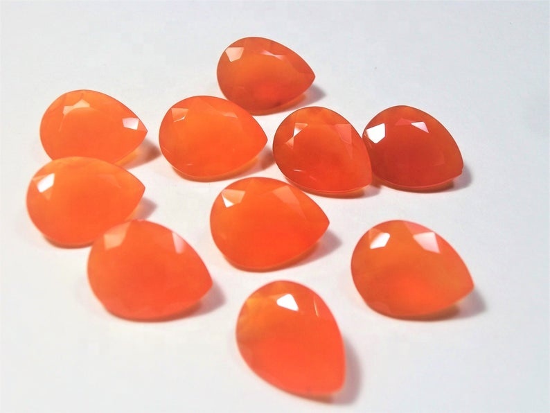 Carnelian Loose Gemstones - 7x10mm Faceted Pear , Aaa Quality Natural Orange Stone