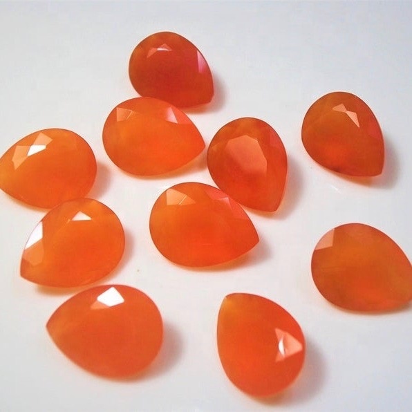 Carnelian Loose Gemstones - 7x10mm Faceted Pear , Aaa Quality Natural Orange Stone