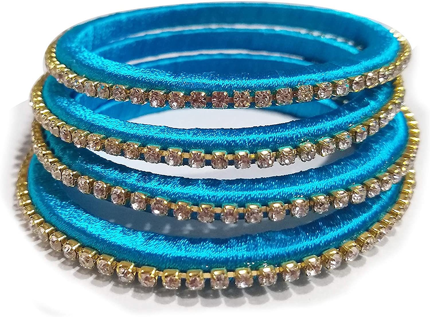 Yuktha Eternals Silk Thread Bangles - Shiny Style Wraps, Assorted Colors With White Stone Accents | Best For Daily Use, Ideal For Makeup