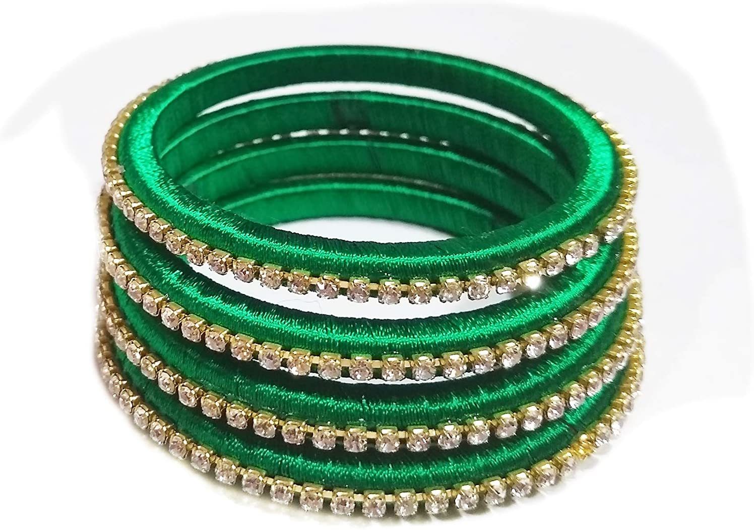 Yuktha Eternals Silk Thread Bangles - Shiny Style Wraps, Assorted Colors With White Stone Accents | Best For Daily Use, Ideal For Makeup