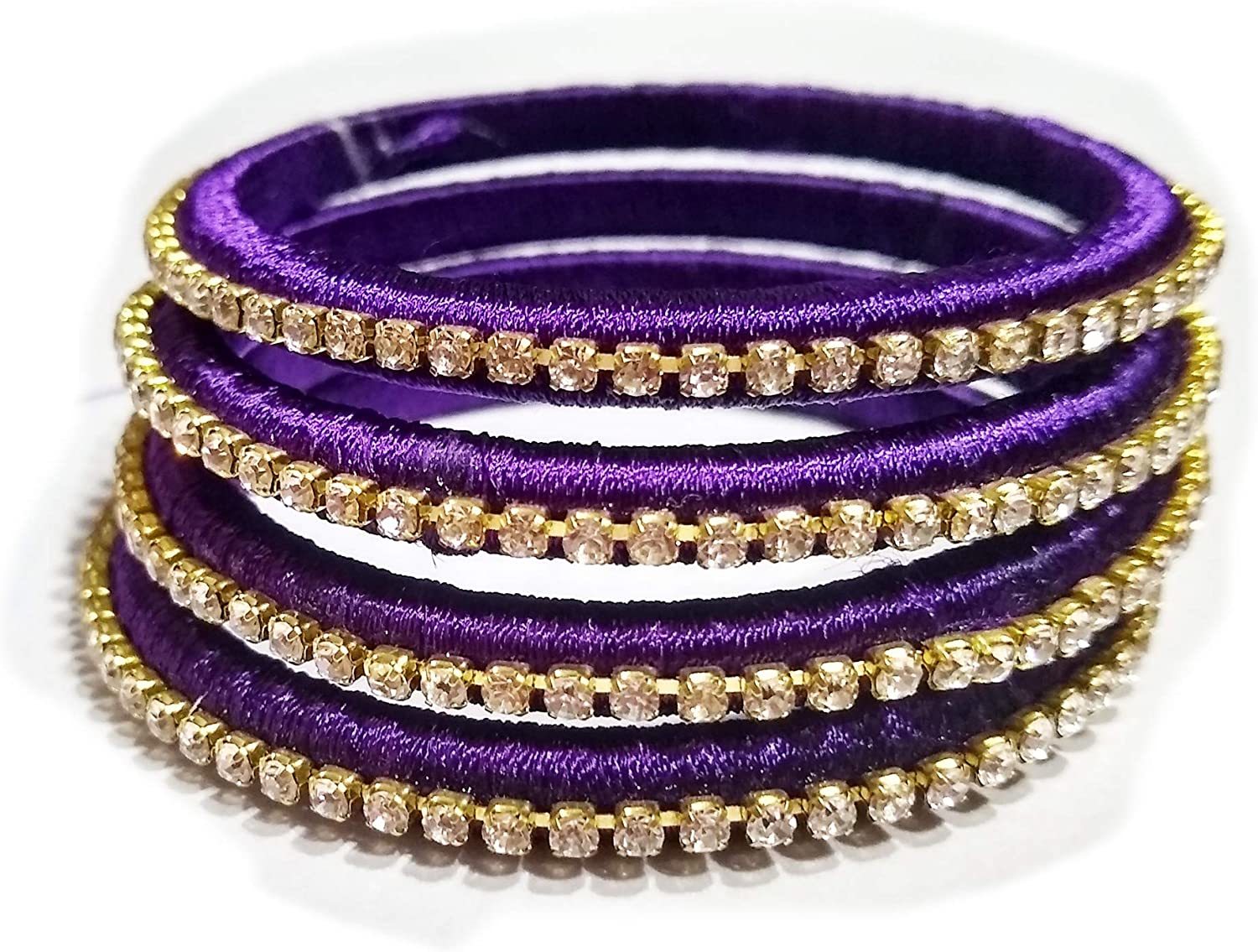 Yuktha Eternals Silk Thread Bangles - Shiny Style Wraps, Assorted Colors With White Stone Accents | Best For Daily Use, Ideal For Makeup