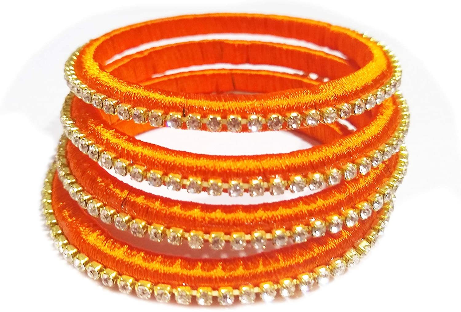 Yuktha Eternals Silk Thread Bangles - Shiny Style Wraps, Assorted Colors With White Stone Accents | Best For Daily Use, Ideal For Makeup