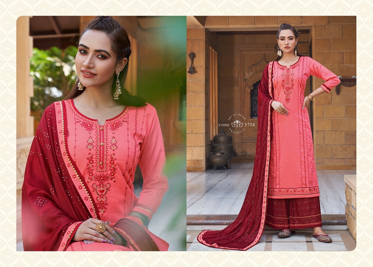 Multi Color Kessi Safari Premium Jam Silk With Embroidery Work Dress Material Catalog