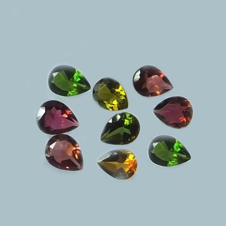 4x6mm Multi Tourmaline Faceted Pear Loose Gemstones Grade: Aaa