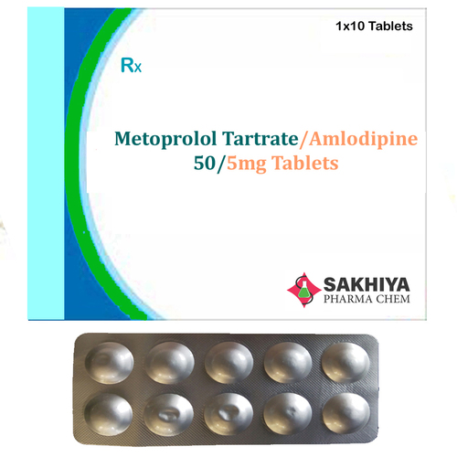 Metoprolol Tartrate 50mg + Amlodipine 5mg Tablets - 2 Tablets/Day, General Medicine for High Blood Pressure & Coronary Artery Disease, Room Temperature Storage
