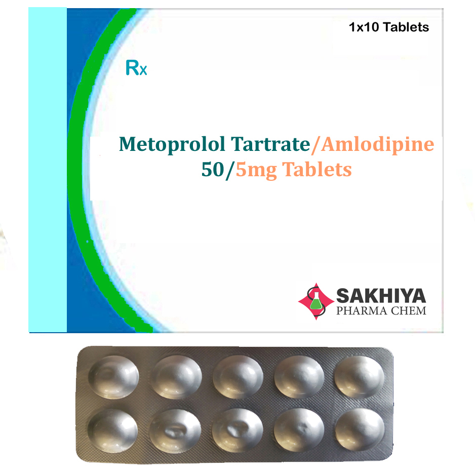 Metoprolol Tartrate 50mg + Amlodipine 5mg Tablets - 2 Tablets/day, General Medicine For High Blood Pressure & Coronary Artery Disease, Room Temperature Storage