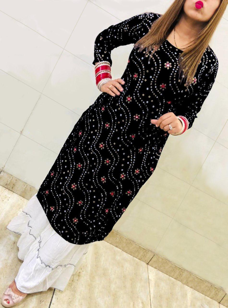 Rayon Kurti Palazo - Cotton & Rayon Size L & Xxl Printed Design With Full Long Sleeves | Breathable & Washable Casual Ethnic Wear For Ladies