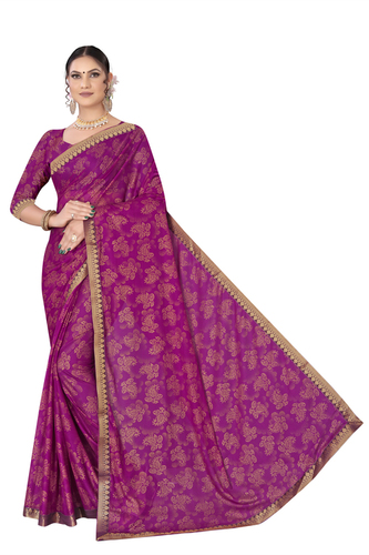 Designer Lycra Sarees - Printed Blue Lycia Fabric, Perfect for Any Occasion with Warranty