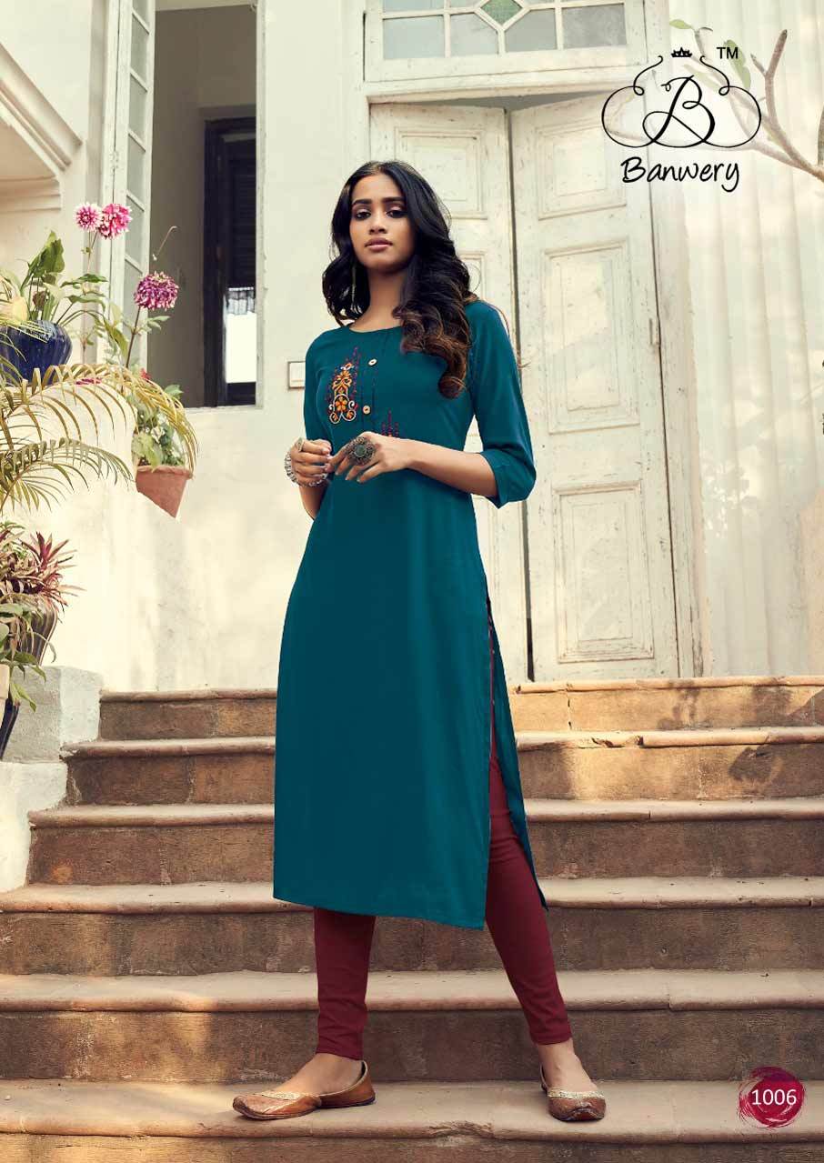 Mohini By Banwery Rayon Embroidery Kurtis - 14kg Rayon, 46" Length, Sizes M(38)-xxl(44) | 3-4th Sleeve, Embroidered Pattern, Traditional Ethnic Party Wear