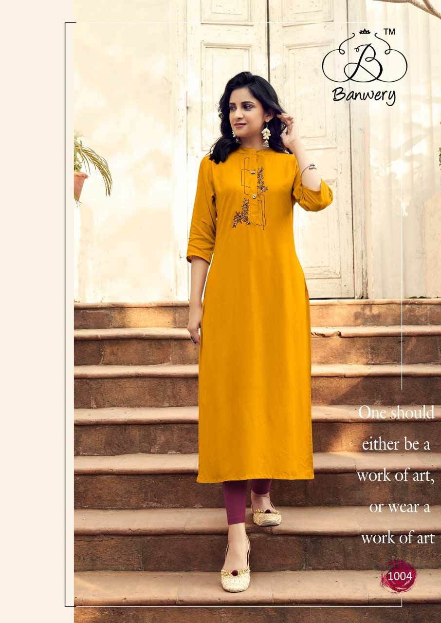 Mohini By Banwery Rayon Embroidery Kurtis - 14kg Rayon, 46" Length, Sizes M(38)-xxl(44) | 3-4th Sleeve, Embroidered Pattern, Traditional Ethnic Party Wear