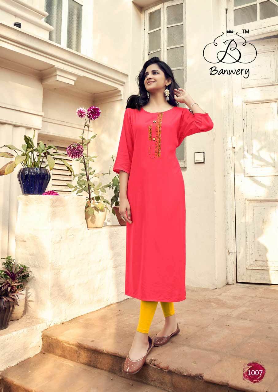Mohini By Banwery Rayon Embroidery Kurtis - 14kg Rayon, 46" Length, Sizes M(38)-xxl(44) | 3-4th Sleeve, Embroidered Pattern, Traditional Ethnic Party Wear