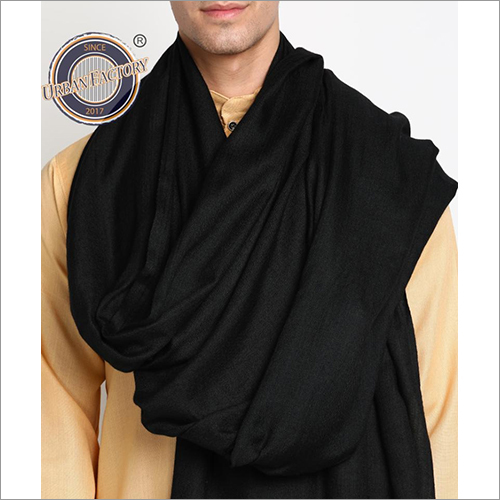 Black Pashmina Fine Wool Plain Lohi Shawl For Men