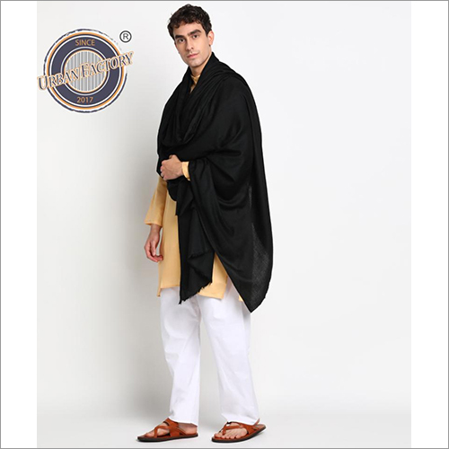 Black Pashmina Fine Wool Plain Lohi Shawl For Men