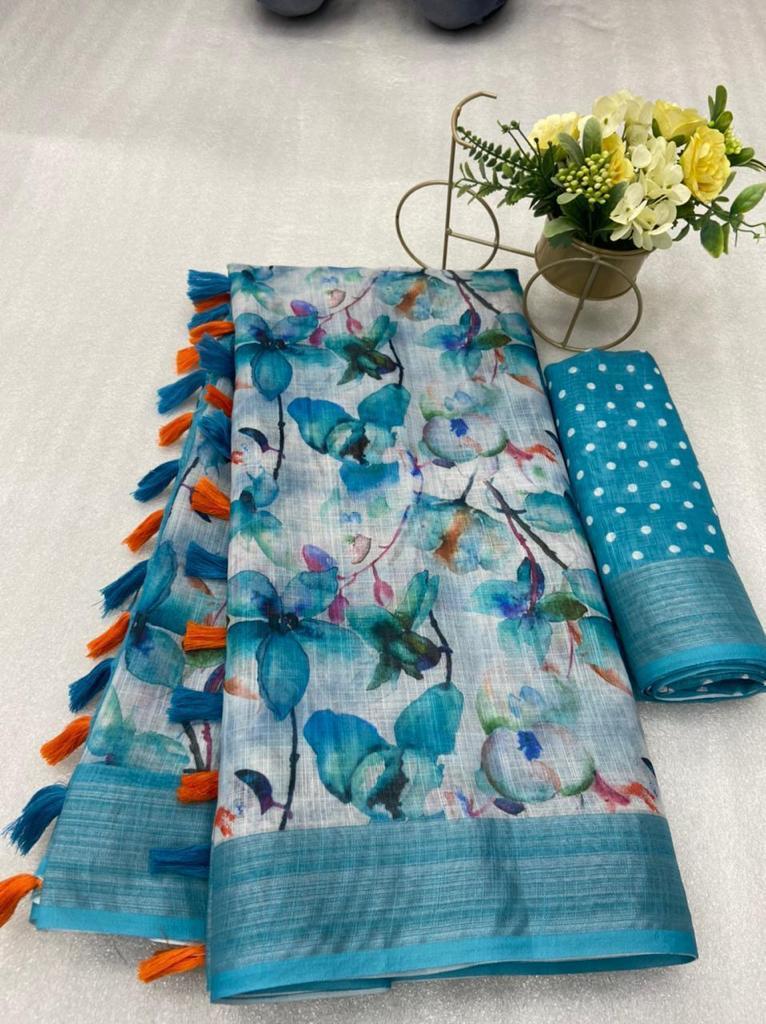 Casual Digital Printed Linen Sarees