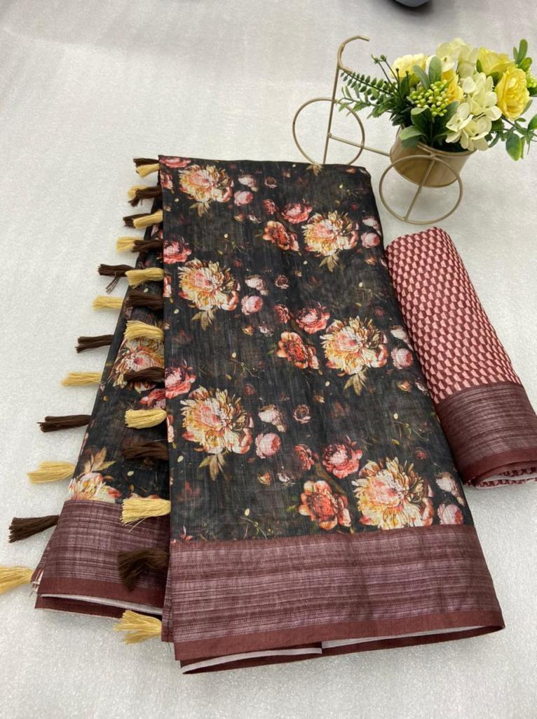 Casual Digital Printed Linen Sarees