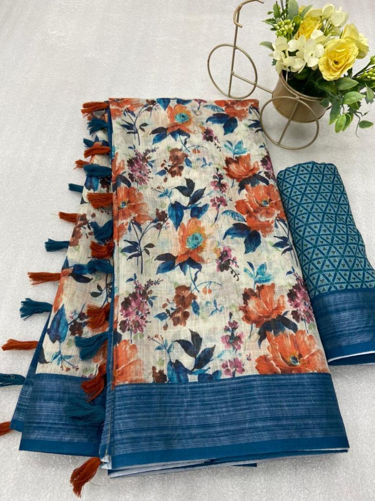 Casual Digital Printed Linen Sarees