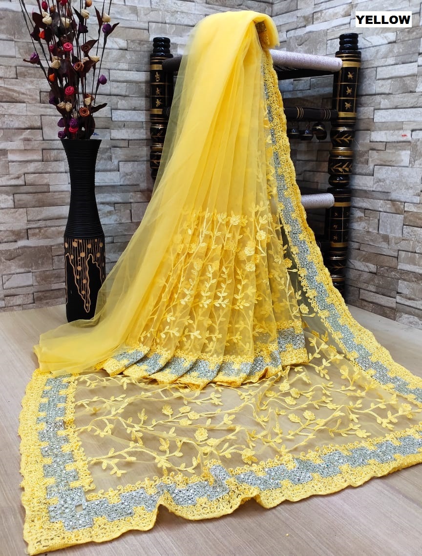 Trendy Saree - Nylon Material, Customized Size, 6 Trendy Colors | Breathable, Washable, Embroidered Pattern, Customized Logo