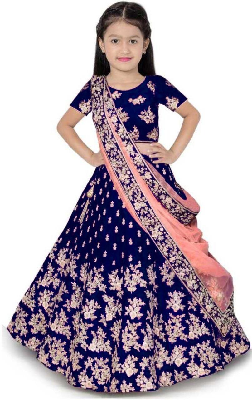 Kids Lehenga Choli - Silk Fabric Semi-stitched Age 4-13 Years Sizes 26-38 Embroidered Design Short Sleeves Breathable & Washable