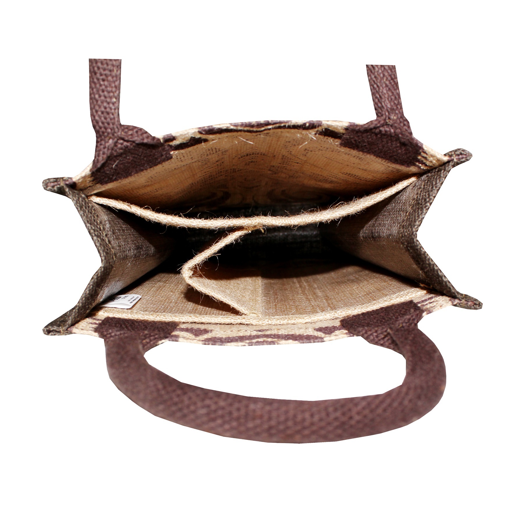 Floral Print Padded Jute Bottle Bag - 35x20x10 Cm, Natural Color, Re-usable, Bio-degradable, Eco-friendly, Shoulder Length Handle