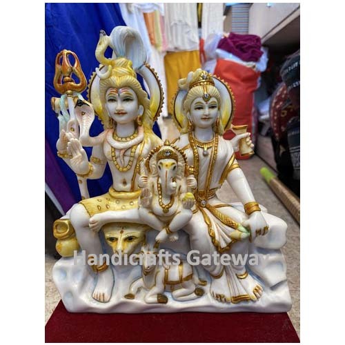 Multi Color Beautiful Marble Shiv Family Statue For Temple