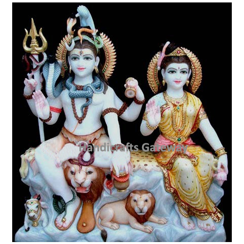 Multi Color Unique Solid Marble Shiv Family For Temple