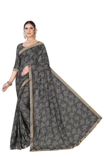 Designer Lycra Printed Sarees - Lycra Fabric, Black Color | Daily Wear, Printed Pattern, Warranty Included