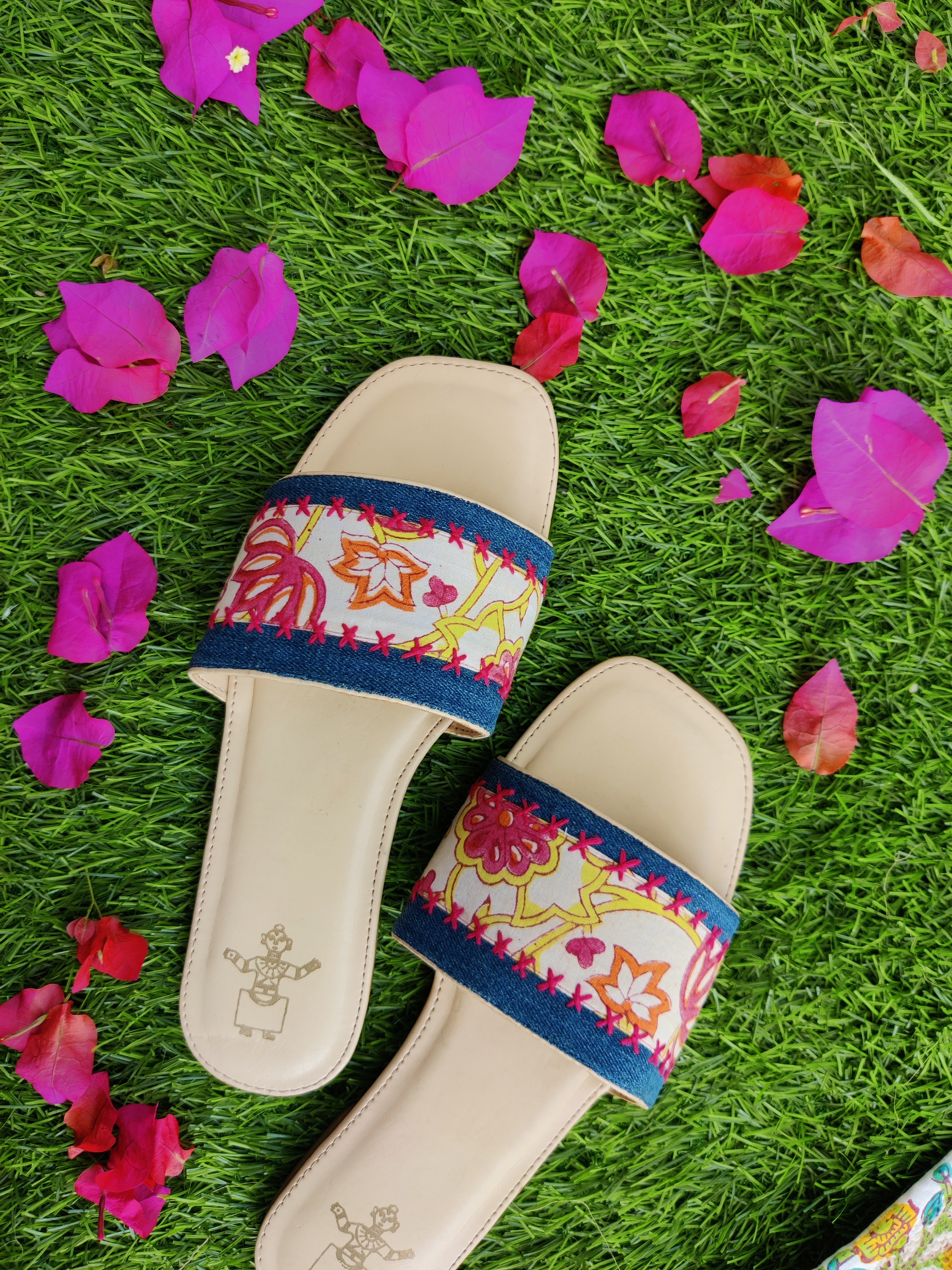 Flat Slipons - Leather Fabric Pu Sole, 9x4 Inches, Green | Stylish, Comfortable, Durable, Handmade, Breathable