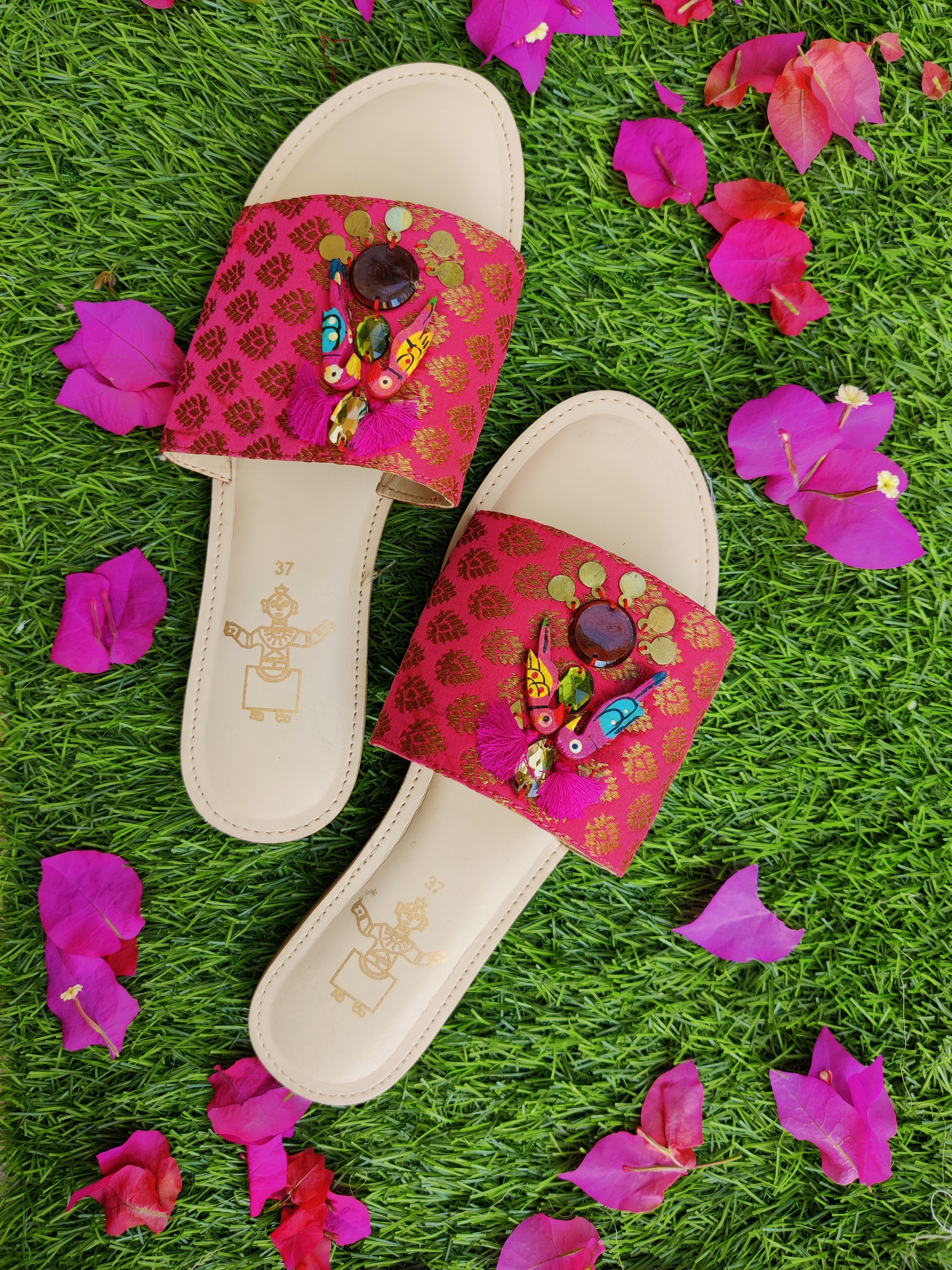 Flat Slipons - Leather Fabric Pu Sole, 9x4 Inches, Green | Stylish, Comfortable, Durable, Handmade, Breathable