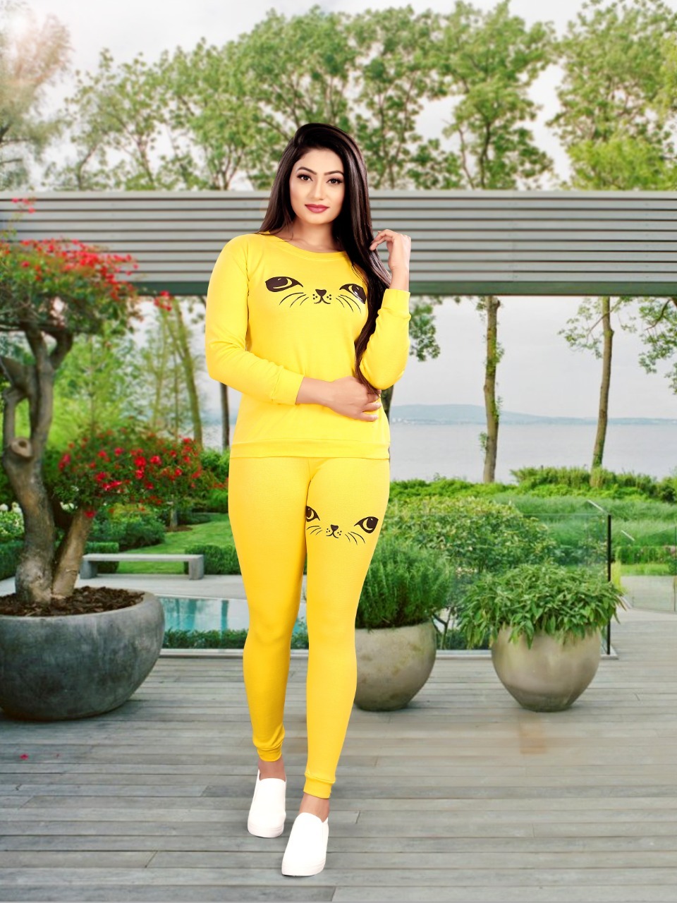 Cotton Tracksuits - Rib Cotton, Free Size (S, M, L) 26-34 Waist & Bust, Solid Color, Full Sleeves, All Season, Breathable & Washable