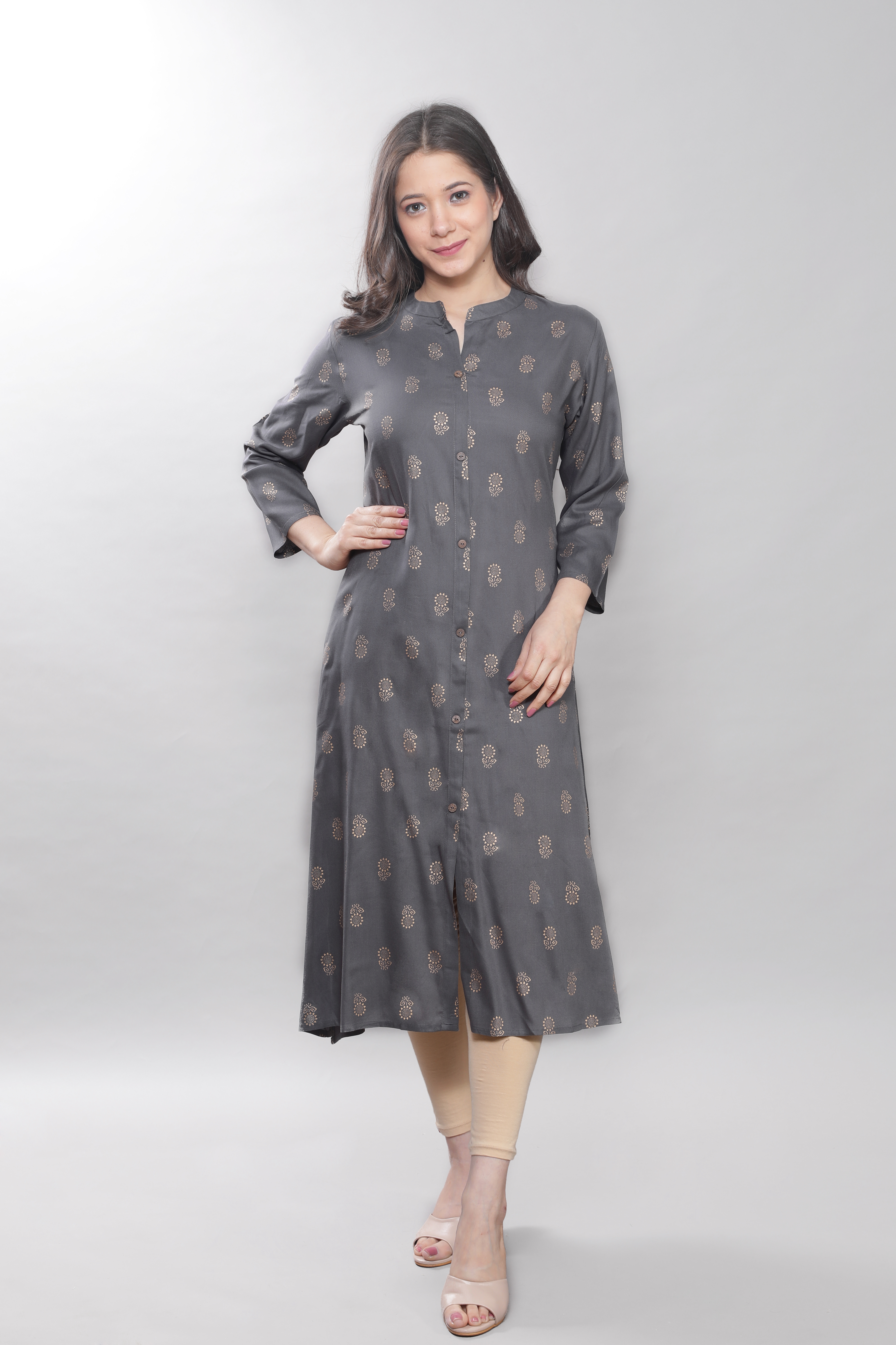 Gold Printed A-line Kurta
