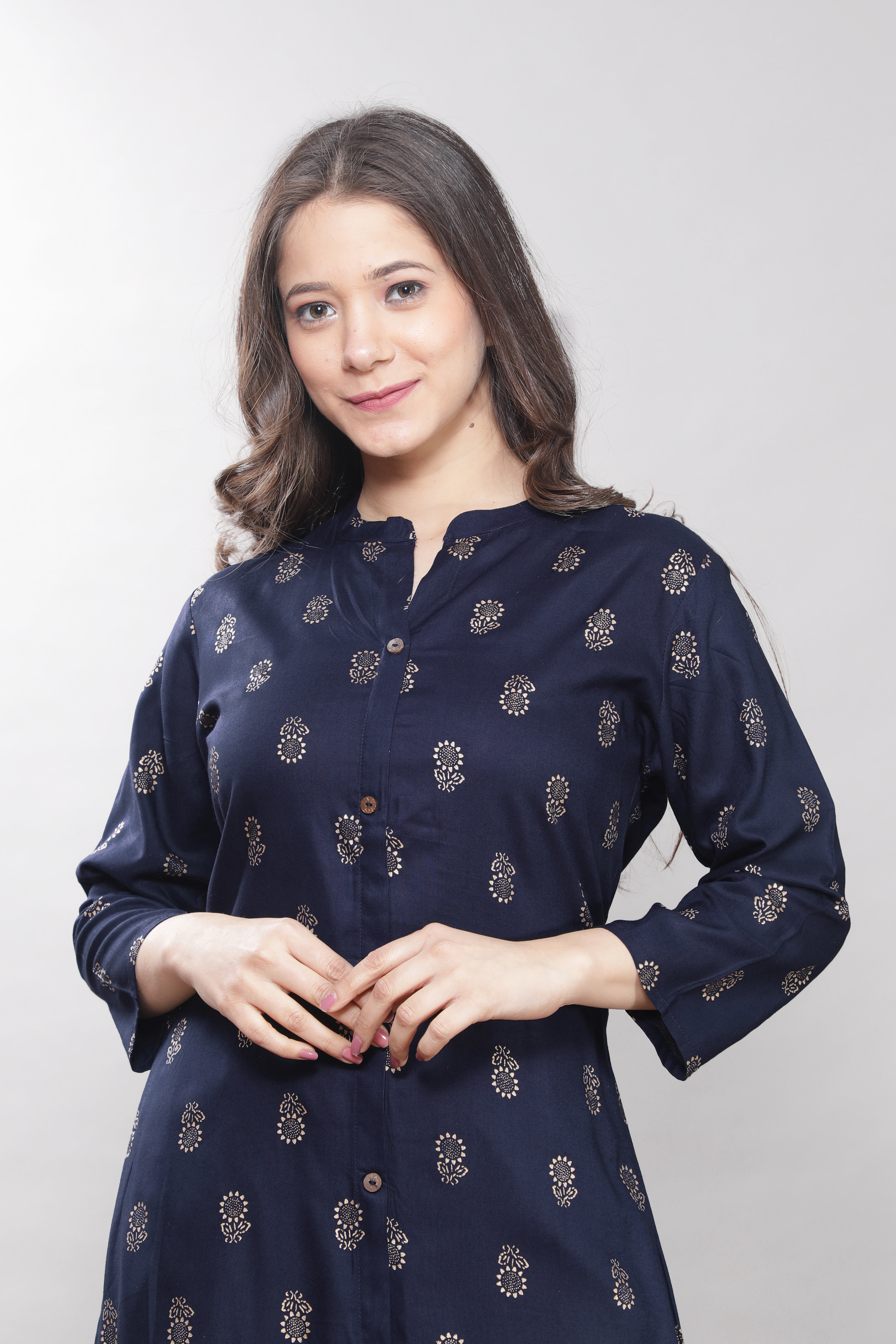 Gold Printed A-line Kurta