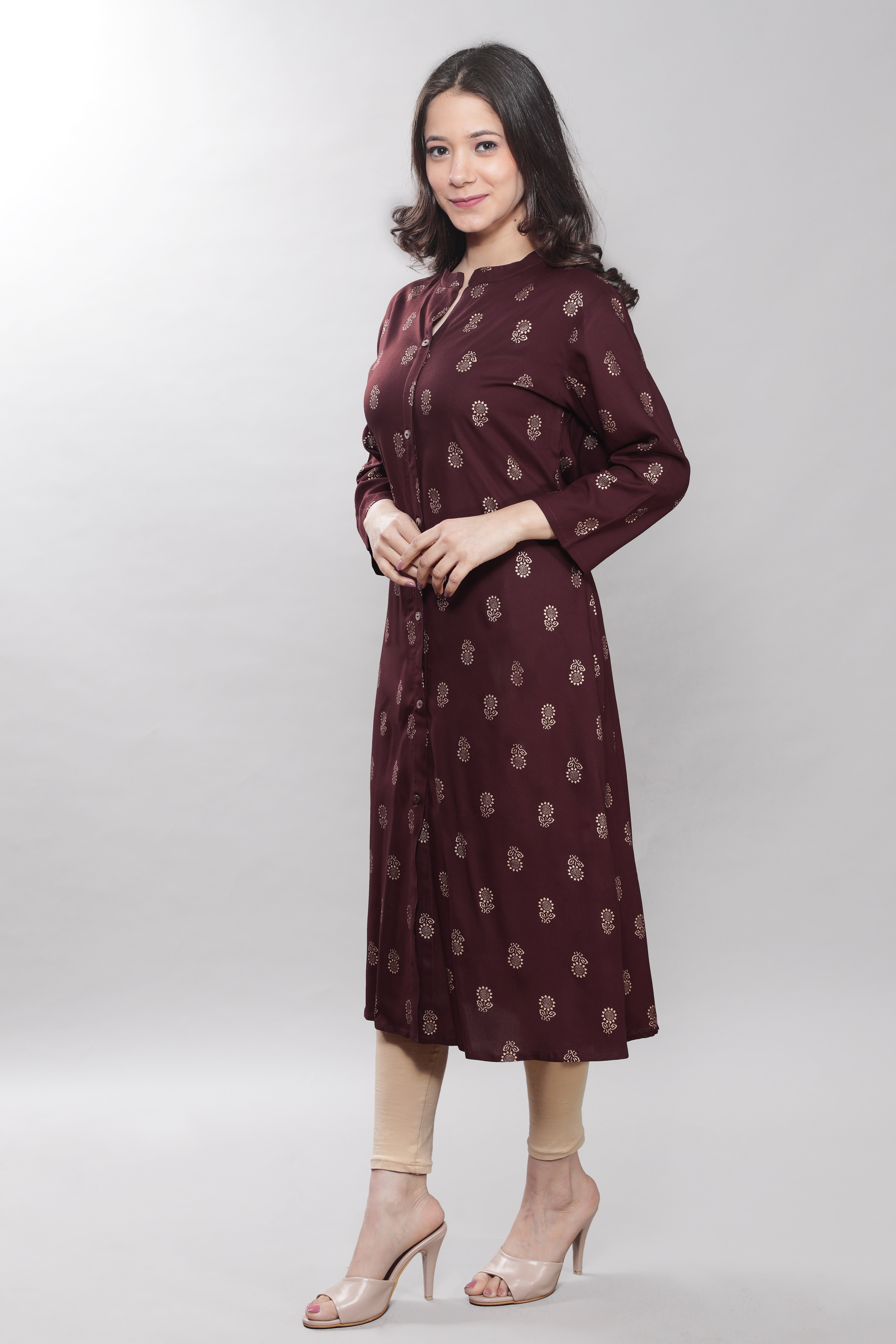 Gold Printed A-line Kurta