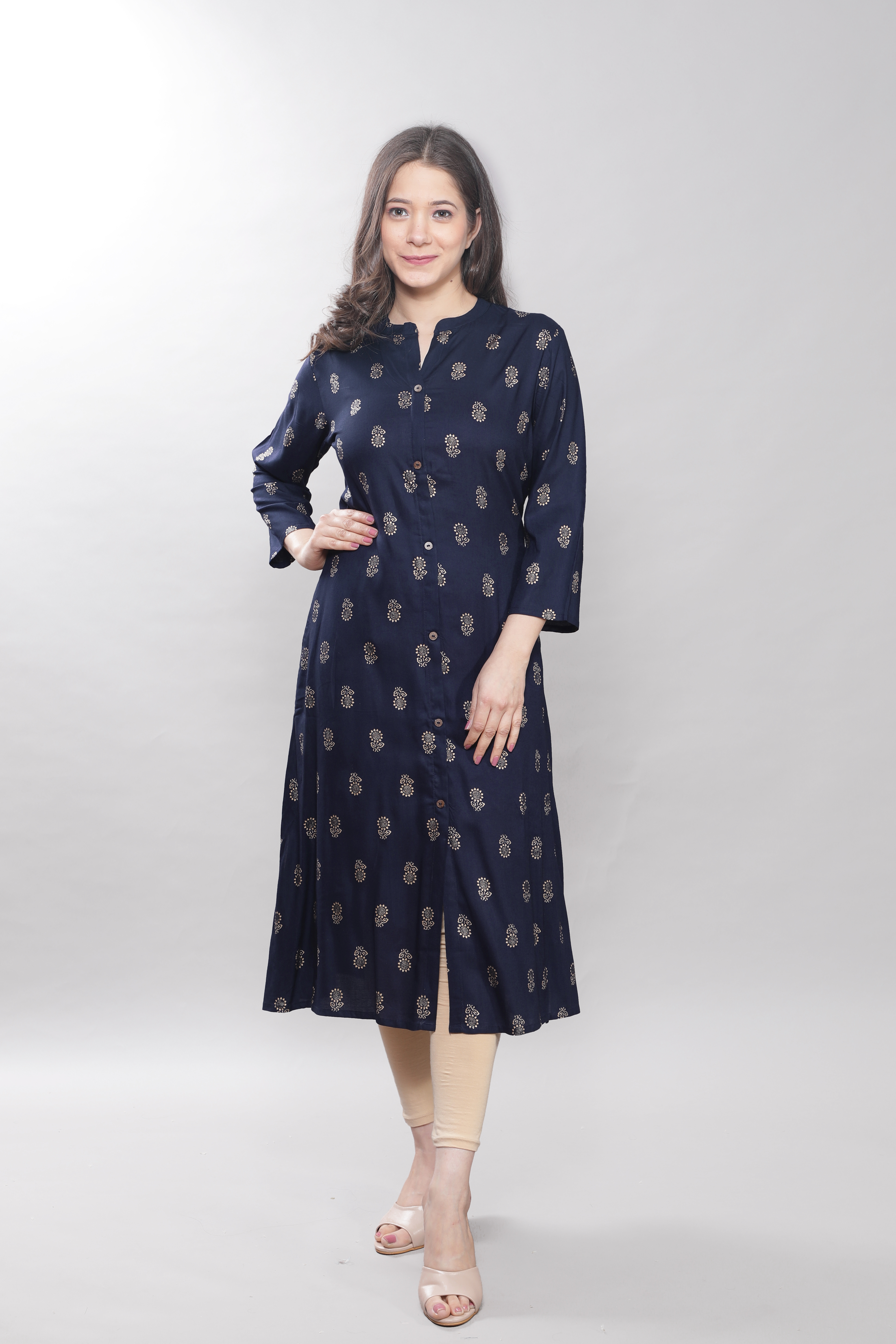Gold Printed A-line Kurta