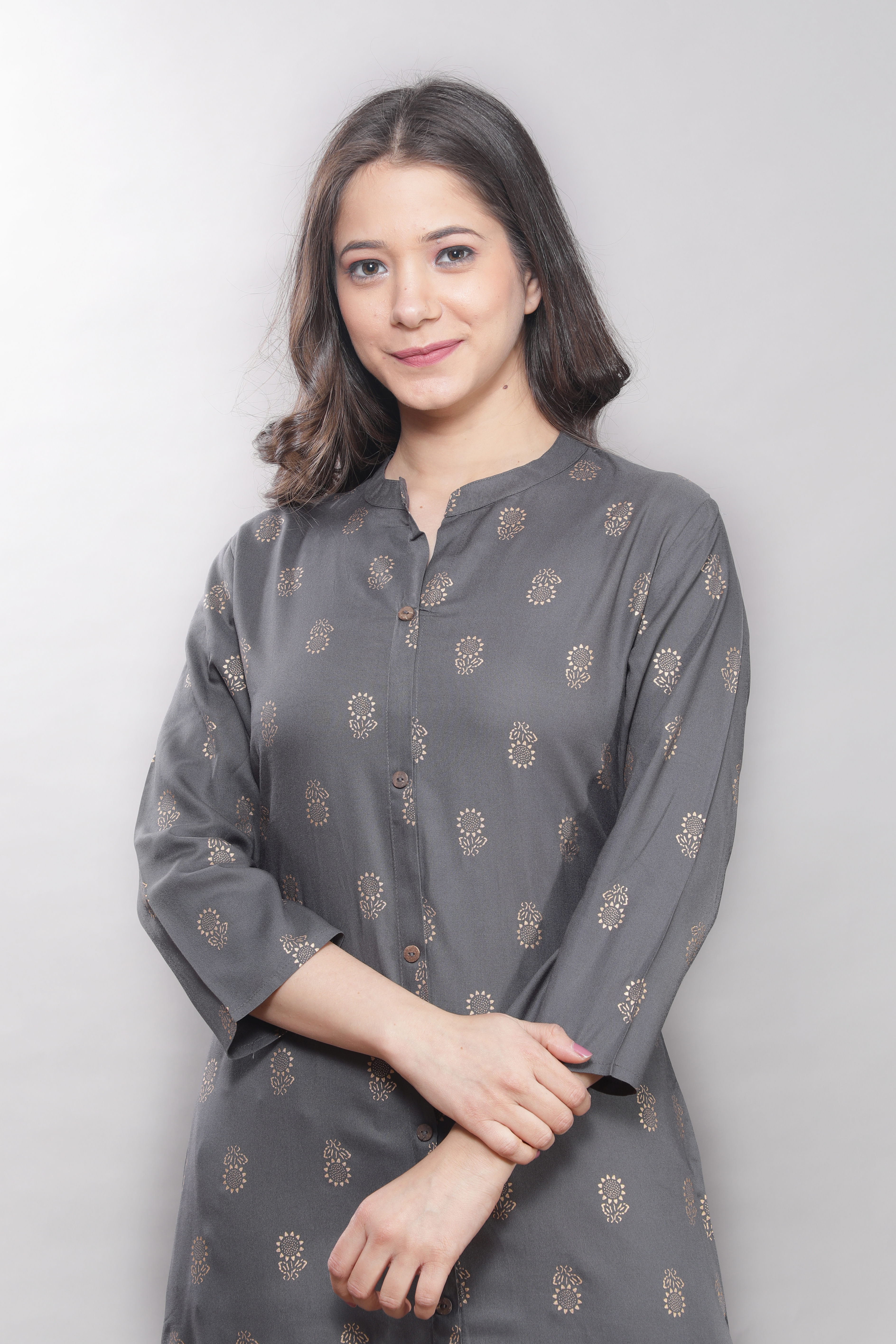 Gold Printed A-line Kurta