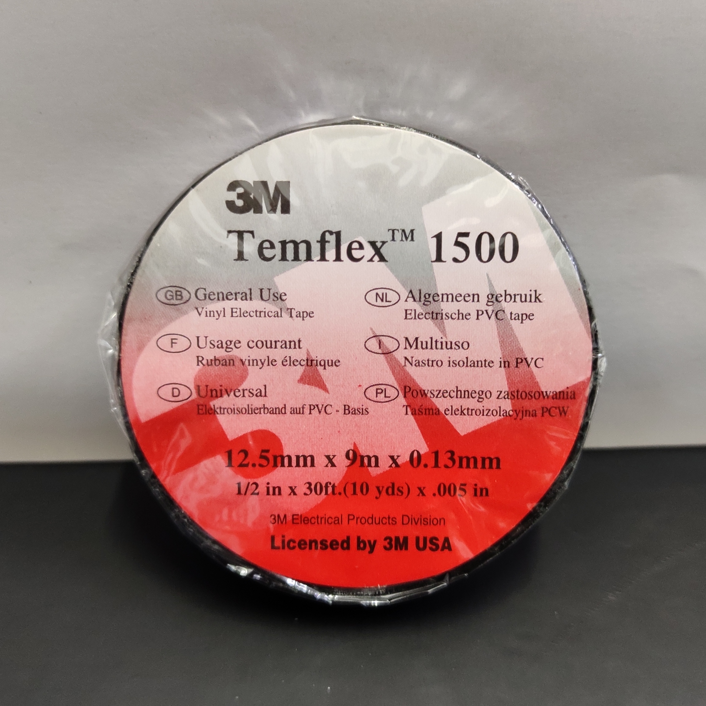 3m Temflex 1500 Tape - 12.7mm X 9m, Black Rubber Adhesive, Flame Retardant, 80a C Rated, 5 Mil Thick, 2-year Shelf Life, 170% Elongation