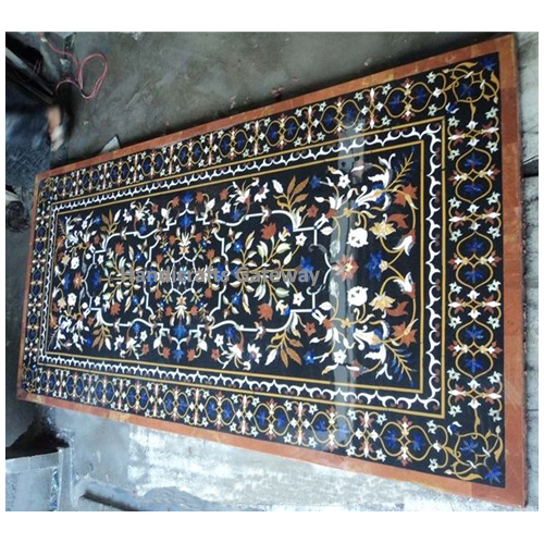 Black Handmade Marble Inlaid Dining Table Top For Home Decorative