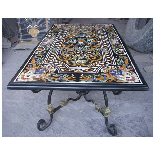 Black Marble Inlay Design Rectangular Dining Table For Dining Room