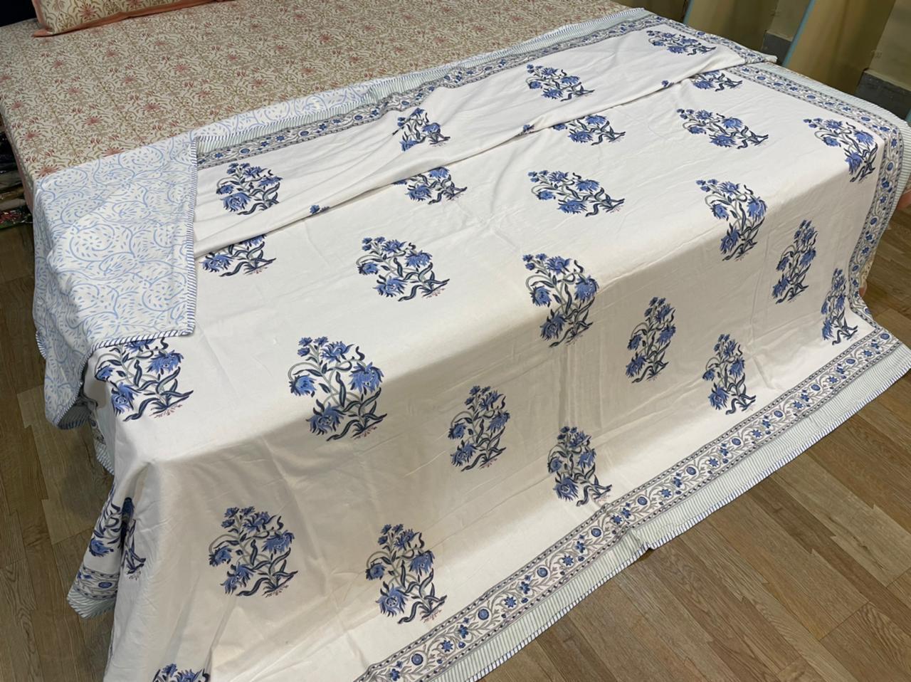 Hand Block Printed Dohar - 90x108 Inches Double Size | 100% Cotton, Reversible Design, Machine Washable, Flannel Filling